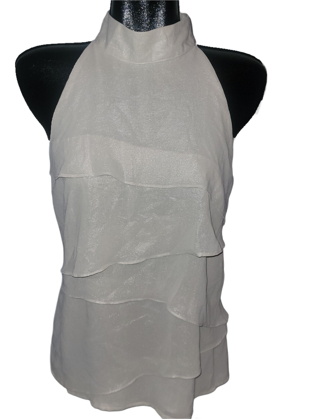 Fred David Cream Sleeveless Tiered Ruffle Halter Top Size M